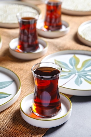 KitchenLife 18 Parça Stackable Güz Yaprak Çay Bardaklı Kahvaltı Takımı Çay Seti Çok Renkli