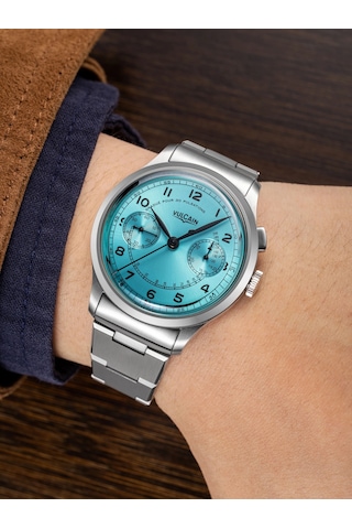 Vulcain Monopusher Heritage Turquoise Chronograph Mekanik Erkek Kol Saati Metalik