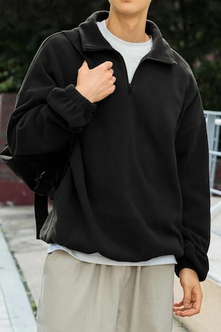 Prtnc Protonic Erkek Siyah Polar Oversize Sweatshirt Yarım Fermuarlı Siyah