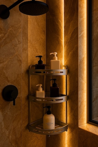 Alüminyum Paslanmaz 3 Katlı Banyo Köşe Rafı Banyo Düzenleyici Organizer Gümüş