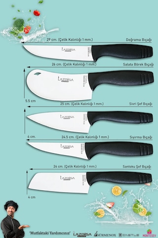 Eco Serisi Mutfak Bıçak Seti Et Ekmek Salata Pizza Bıçağı 5li Set Siyah