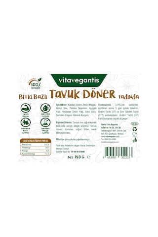Vita Vegantis Vegan Tavuk Döner 150 G