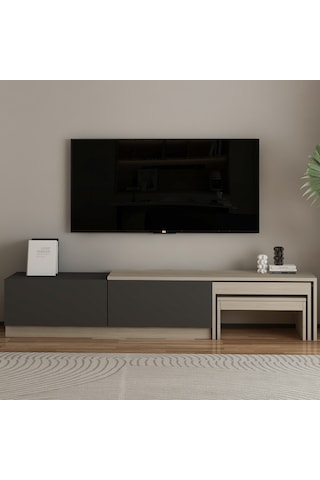 Nest Tv Sehpası Modern Tasarım,2 Kapaklı Depolama Ve İkili Zigon Sehpa İle Fonksiyonel Mobilya Traverten