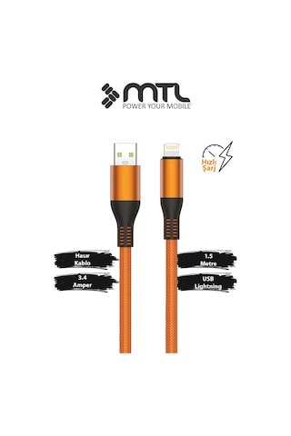 3.4a Apple Uyumlu iPhone Lightning Metal Başlıklı Örgülü Hızlı Şarj Ve Data Kablosu 1.5 Metre Mt2052