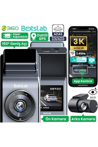 360+ Botslab G300h Pro Adas 3k Ön+Arka Wifi+Gps 150 Geniş Açı Gece Görüşlü Araç İçi Kamera Dash Cam Araç Kamerası+Wdr+lcd Ekran+G-Sensör+Sesli Kontrol