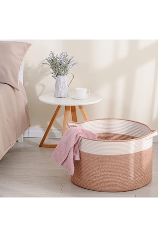 Shahbaz Özel Pamuklu Jüt Battaniye Sepeti Hasır Oyuncak Sepeti Jüt Çamaşır Sepeti 40-30 Hasır