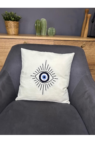 Göz Motifli Punch İşlemeli Kırlent Kılıfı Tekli