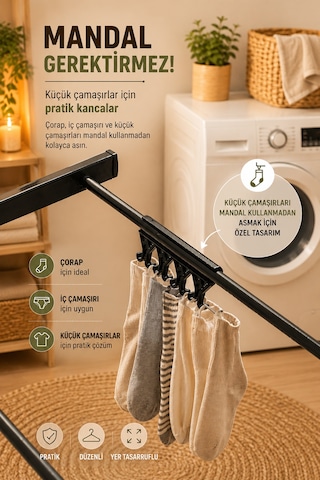 Perilla 17062 Fit Katlanabilir Çamaşır Kurutmalık 15 Metre Asma Alanı 50 Kg Taşıma Kapasiteli Antrasit