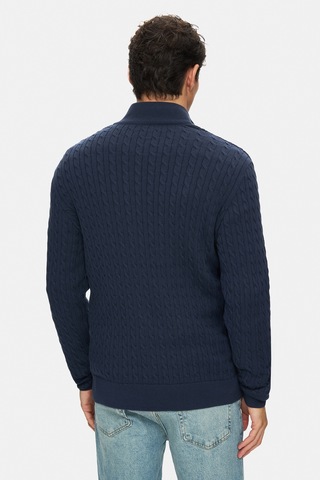 Palvın Lacivert Yarım Fermuarlı Nakışlı Standard Fit Erkek Triko Lacivert
