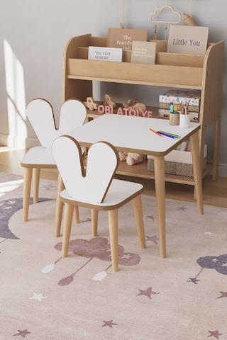 Çocuk Oyun Aktivite Masası 45x45 Cm 2 Sandalyeli Çocuk Çalışma Masası Çok Renkli
