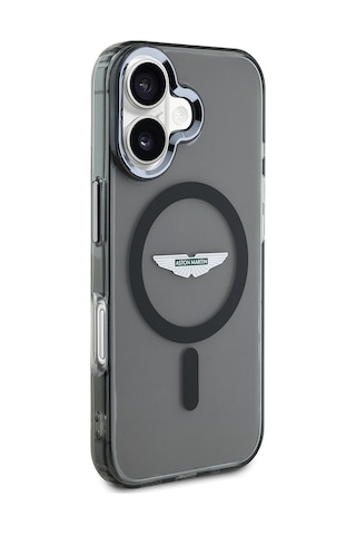 Apple Uyumlu iPhone 16 Kılıf Aston Martin Lisanslı Magsafe Şarj Özellikli Iml Baskı Logolu Buzlu Kapak Siyah