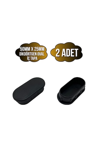 Oval Demir Profil İç Tapa Geçme Plastik Ayak Geçme Koruma Plastiği 50mm X 25mm 2 Adet Siyah Siyah
