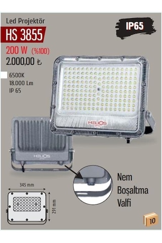 Helıos Hs-3855 200 Watt Beyaz Led Projektör 18.000 Lümen 100 Watt Beyaz Işık