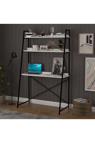 Asra Trend Metal Kitaplıklı Çalışma Masası METALKÇM01 %100 MDF Raf Üniteli Beyaz