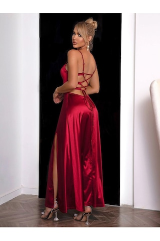 Fashion Cocktail Derin Yırtmaçlı Korseli Askılı Degaje Nişan Davet Düğün Abiye Kalın Satenli Elbise Çok Renkli