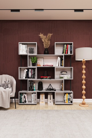 Asra Trend Modern Ayarlanabilir Raflı Ev Ofis Kitaplık %100 Mdf Dekoratif Kütüphane Kitaplık Dk02 Kül Gri