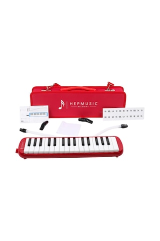 32 Tuşlu Özel Kutu Çantalı Kırmızı Melodika Yedek Ağızlıklı