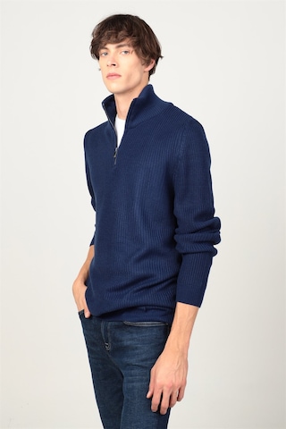 Tudors Slim Fit Dar Kesim Dik Yaka Fermuarlı Erkek Kazak-26232 Saks