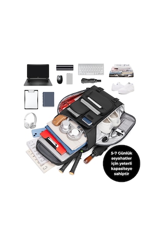Ayakkabı Bölmeli Su Geçirmez Spor & Seyahat Sırt Çantası 30l 17 Laptop Bölmeli Siyah
