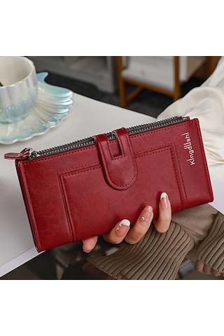Kadın Cüzdanı Düz High-end Çok Kartlı Bozuk Para Çantası - Kırmızı