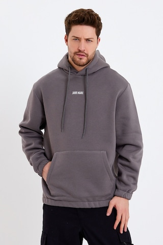 JAHR MARC Gri Nakışlı Oversize Erkek Sweatshirt Gri