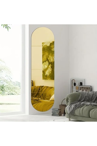 Oval Kenar Pleksi Kare Ayna 30x120cm - Gold Diğer