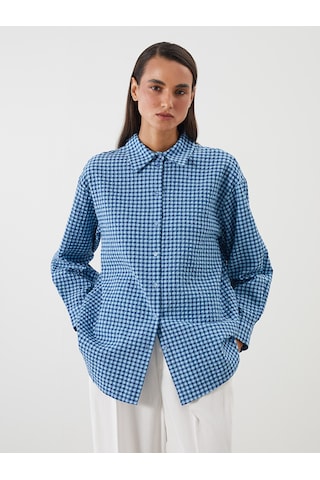 Lcw Modest Mavi Ekose Kadın Gömlek Tunik