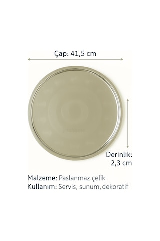 Geleneksel Çelik Sini 41,5 Cm Paslanmaz Yemek Tepsisi, Çay Ve Kahve Sunum No:45 Gri