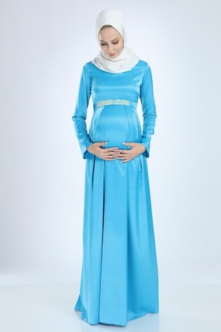 Moda Labio Modalabio Saten Tesettür Incili Bebe Mavi Hamile Elbise