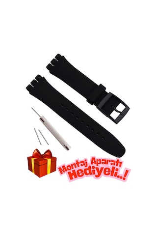 Swatch Uyumlu Içten Içe 19mm Siyah Silikon Saat Kordonu Kayışı Diğer