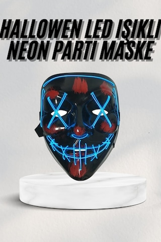 Teknodayım Led Işıklı Neon Maske Cadılar Bayramı Maskesi Korkunç Korku Maskesi