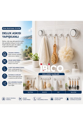 10 Adet Plastik Poşetli 5 Kollu - Vakumlu Delux Askısı Yapışkanlı 38.5cm - 5cm Bx40 4 Renk