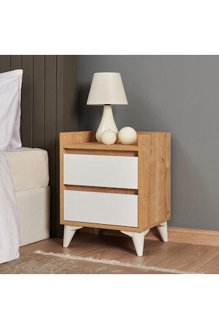 Just Home Verona 2 Çekmeceli Komodin - Safir Meşe / Beyaz Safir Meşe / Beyaz