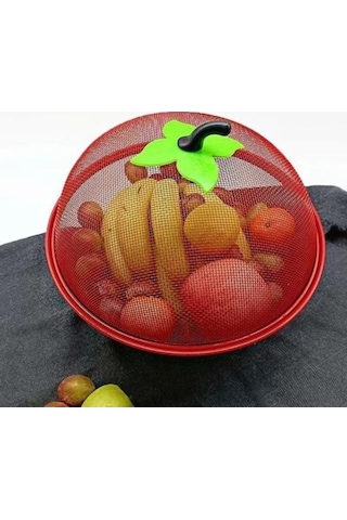 Pazly Kırmızı Metal Meyve Sepeti Sebze Havzası Taşınabilir Çok Fonksiyonlu 28x24cm Mutfak Yemek Örtüsü Kırmızı