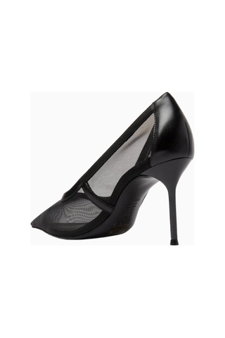 Schutz Sheer 100 Siyah File Ve Deri, Sivri Burun Lüks Stiletto Topuklu Ayakkabı