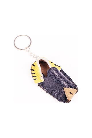 Ertay Deri Hakiki Deri Yöresel Yemeni Anahtarlık Maskot Sarı Lacivert