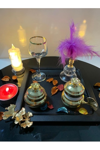 Alfafe Home 5 Parça Gold Detaylı Kahve Sunum & Damat Kahve Seti Siyah