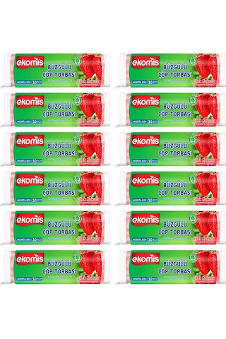 Ekomis Çilek Kokulu Büzgülü Çöp Torbası Orta Boy 10 Lu 12 Paket