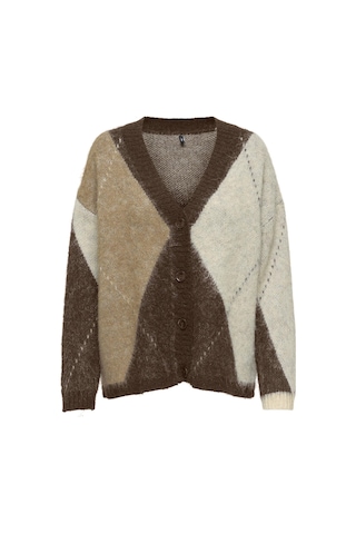 Only Noeme Life Jacquard V-neck Kadın Triko Hırka Jakarlı V Yaka Cardigan Kahverengi