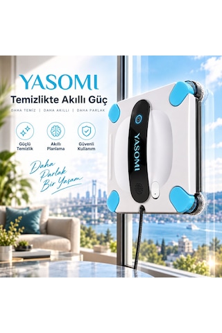 Yasomi WS44 4'lü Su Püskürtme Uygulama Bağlantılı Uzaktan Kumandalı Akıllı Cam Silme Robotu Beyaz - Siyah - Mavi