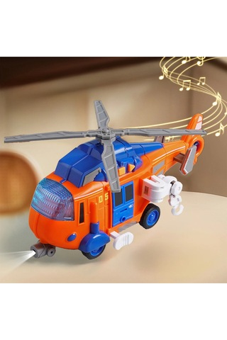 Sesli Ve Işıklı Kurtarma Helikopteri Turuncu - Pervaneli Eğitici Oyuncak Helikopter 21 Cm