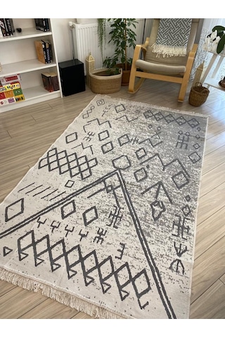 Kilim Çift Taraflı Dokuma Kilim İskandinav Kilim Gri -beyaz