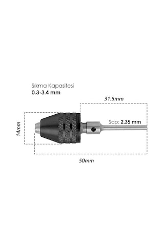 6164 Silindir Saplı Otomatik Mini Mandren 0.3-3.4 Mm Sap 2.35 Mm
