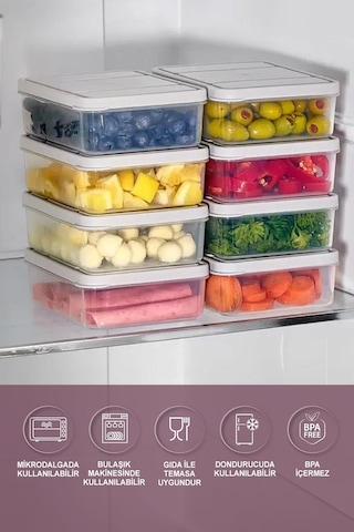 Selka Home 8 Adet 0.5 Lt. Nora Organizer Buzdolabı Buzluk Düzenleyici Saklama Kabı