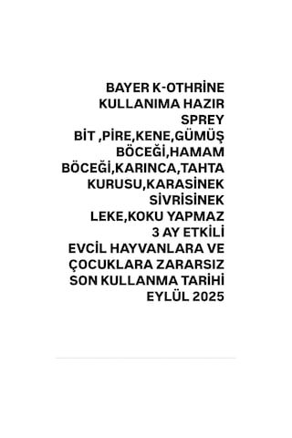 Bayer Kothrine 500 Ml Kullanima Hazır Sprey Bit Pire Sinek Örümcek Gümüş Böceği Haşere