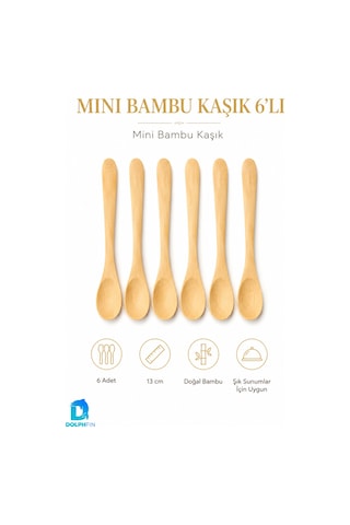 Mini Bambu Kaşık 6 Lı Set 15 Cm Doğal Bambu Tatlı Reçel Bal Baharat Sunum Kaşığı Bej