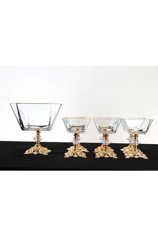 Plt Design 7 Parça Metal Ayaklı Gold Detaylı Cam Büyük Boy Salata - Magnolia Dondurmalık