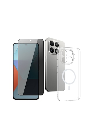 Vendas Xiaomi 15t Pro Kamera Korumalı M-safe Şarj Özellikli Şeffaf Zore London Sert Pc Kapak + Hayalet Ekran Koruyucu Şeffaf