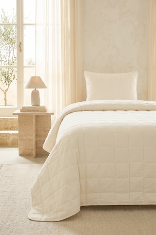 Ocean Home Textile %100 Pamuk Kumaş Kapitoneli Ekru Çok Amaçlı Tek Kişilik Yatak Örtüsü Seti 1 Adet 180 X 230 / 1 Adet 50 X 70 Cm