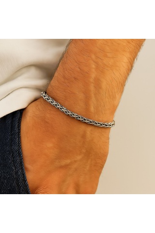 Gümüş Kaplama Unisex Bıleklık-21cm Uzunluk-3 Mm Orta Kalınlık Altın